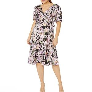 London Times Plus Size Floral Surplice Midi Dress | Size 14W Summer Light Fresh